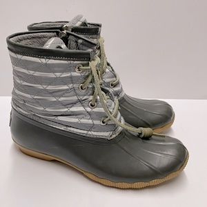 Sperry Duck Boots Classic Rain Boots Gray White Striped Sz 5